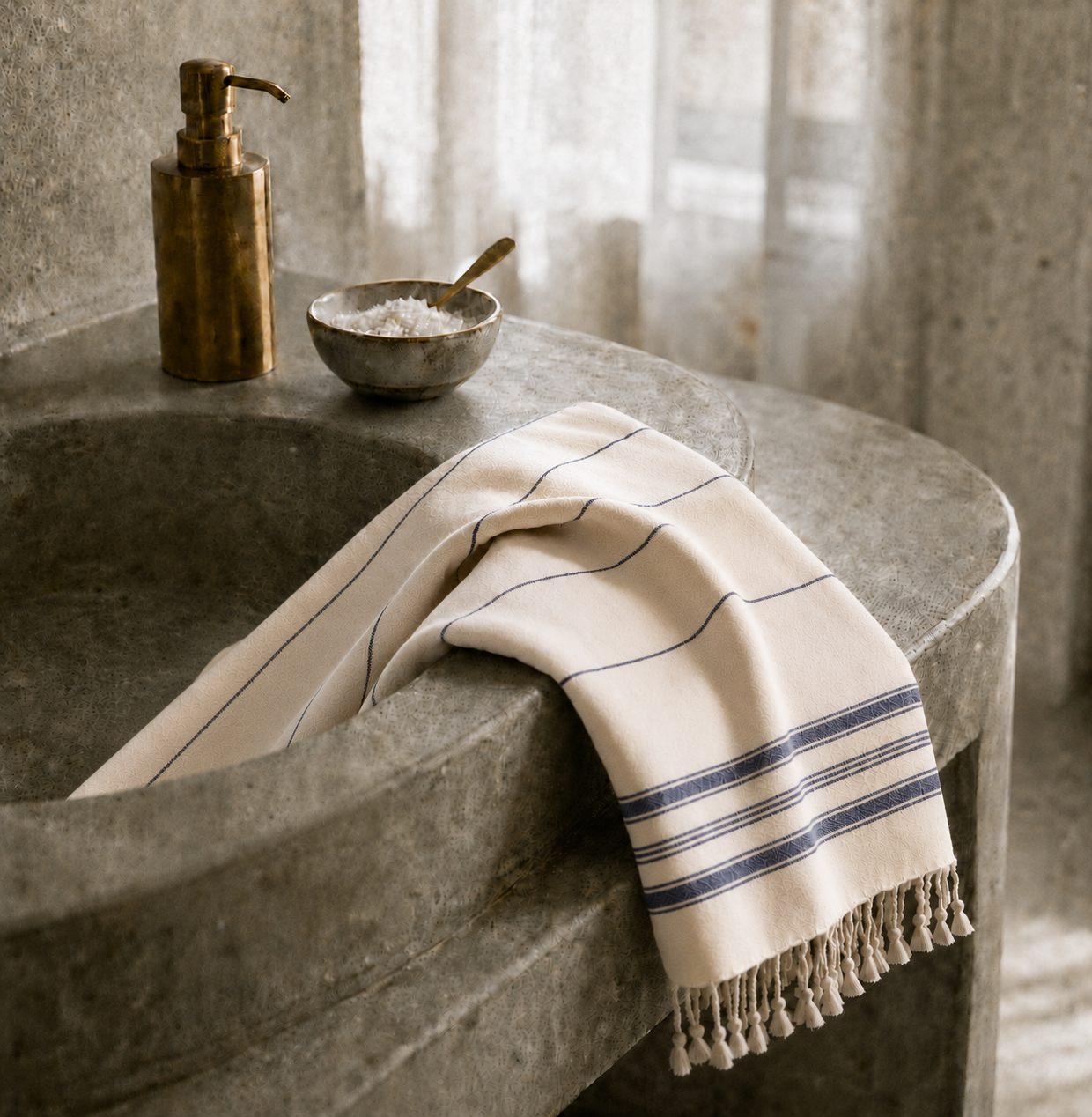 Leichtes Gepäck und smarte Funktionalität. Ein strahlend hellblaues Ecobain Hamamtuch ('Night Shift') der Liberty Series hängt griffbereit im modernen Bad. Gewebt aus 100 % gekämmter Baumwolle, ist das ressourcenschonende Design 'New Classic' extrem platzsparend und trocknet in Rekordzeit. Die perfekte, plastikfreie Alternative zu schwerem Frottee für Vanlife, Reisen oder dein Home Spa. Schont die Waschmaschine und schenkt dir ein absolut reines Hautgefühl.